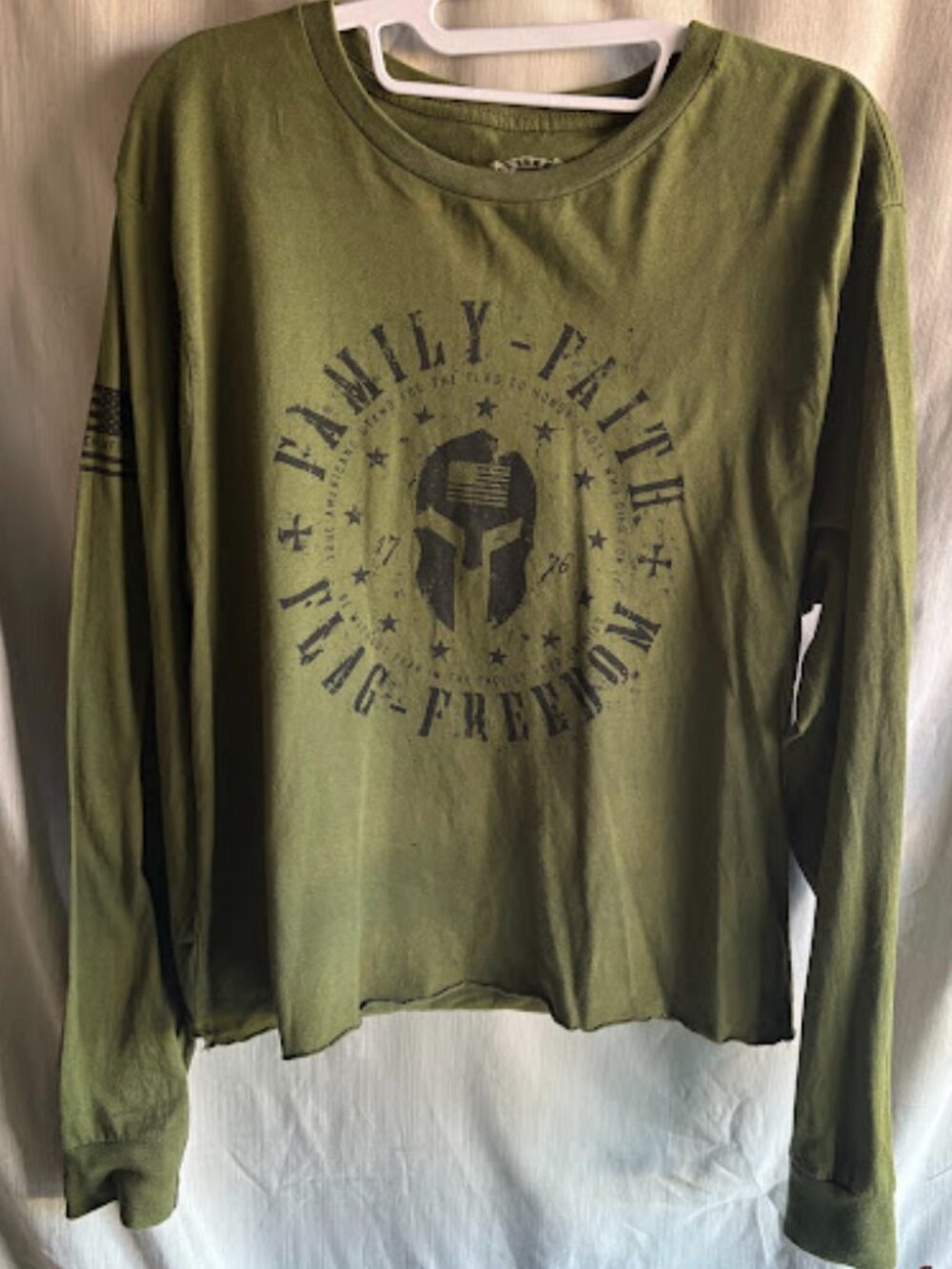 Howitzer Long Sleeve Green Shirt - Family Faith Flag Freedom - Size Medium
